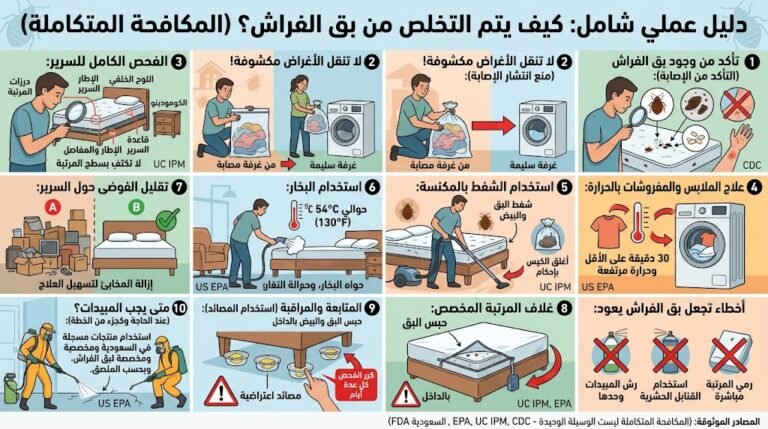 دليل التخلص من بق الفراش بالحرارة والبخار والتنظيف والمكافحة المتكاملة