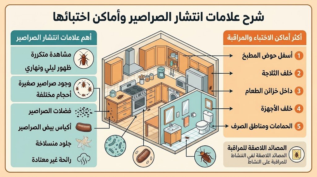علامات انتشار الصراصير بالمنزل وأماكن اختبائها